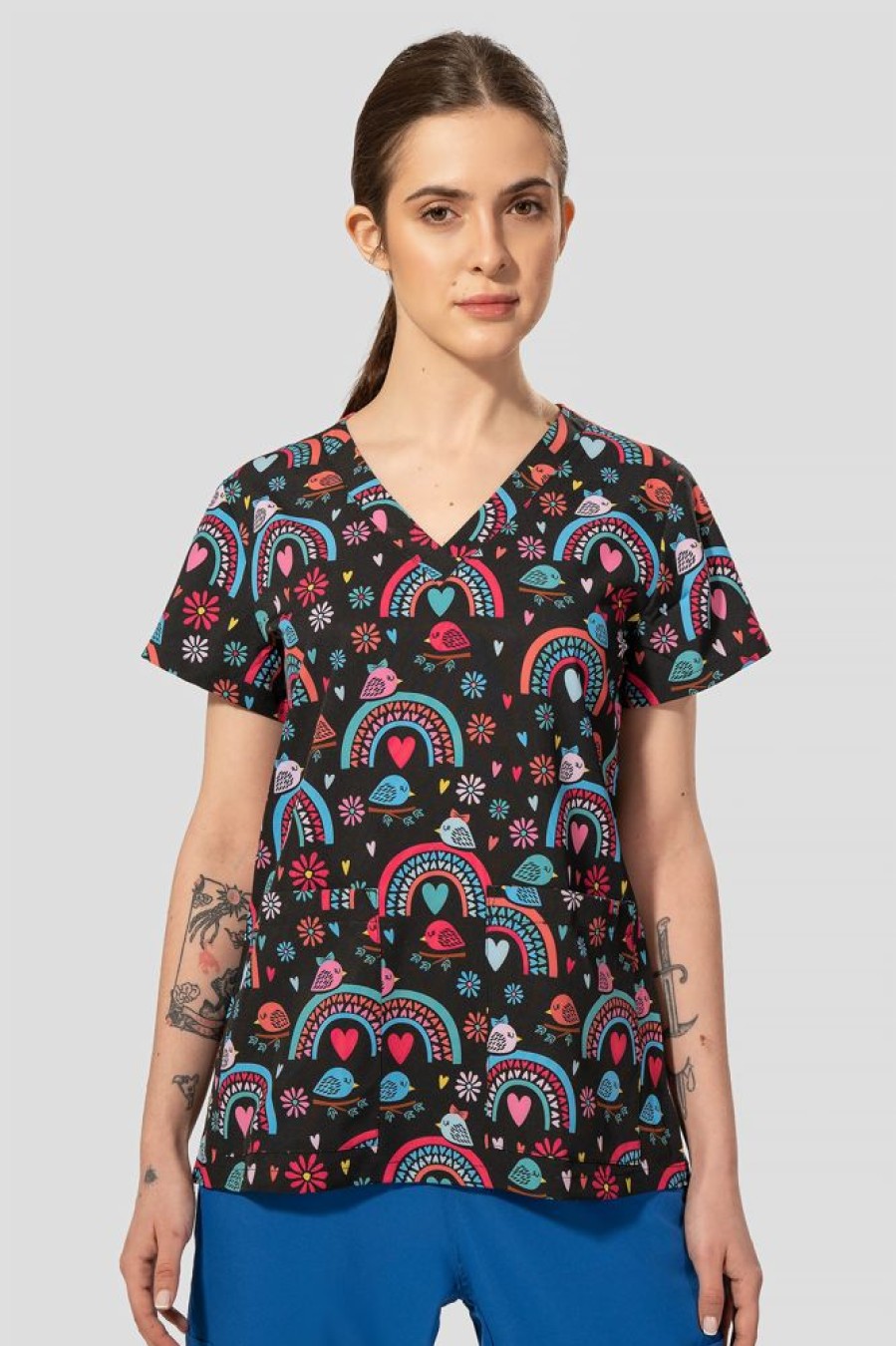 Odziez Medyczna uniformix Bluzy Medyczne | Bluza Medyczna Damska Med Couture Print, 8564 Rnbd Wielokolorowe