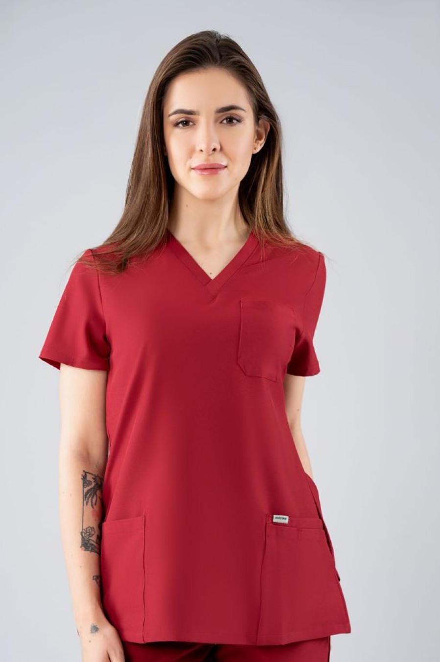 Odziez Medyczna uniformix Bluzy Medyczne | Bluza Medyczna Damska Uniformix, Super Flex 4000-Burgundy Bordowy