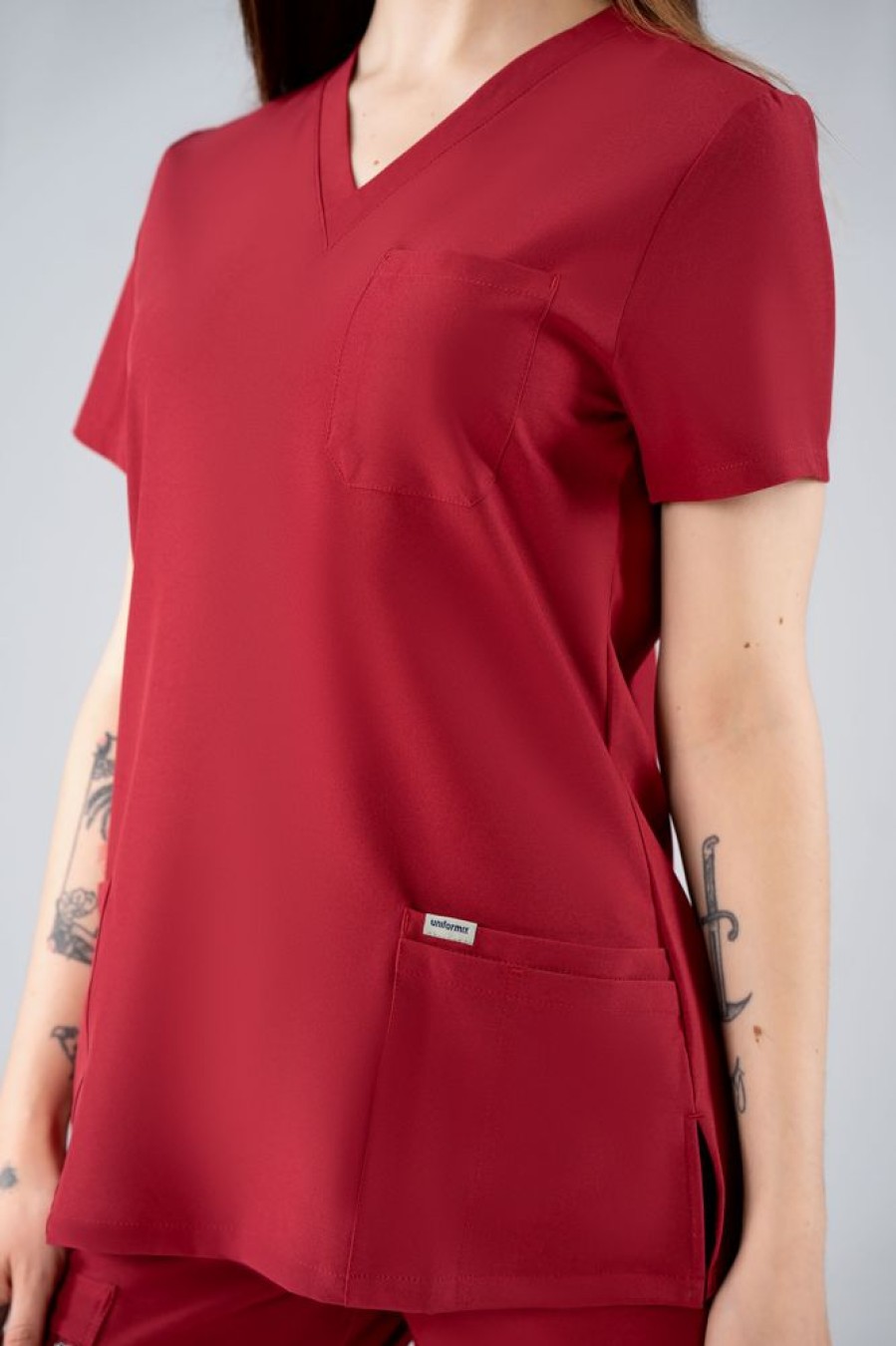 Odziez Medyczna uniformix Bluzy Medyczne | Bluza Medyczna Damska Uniformix, Super Flex 4000-Burgundy Bordowy