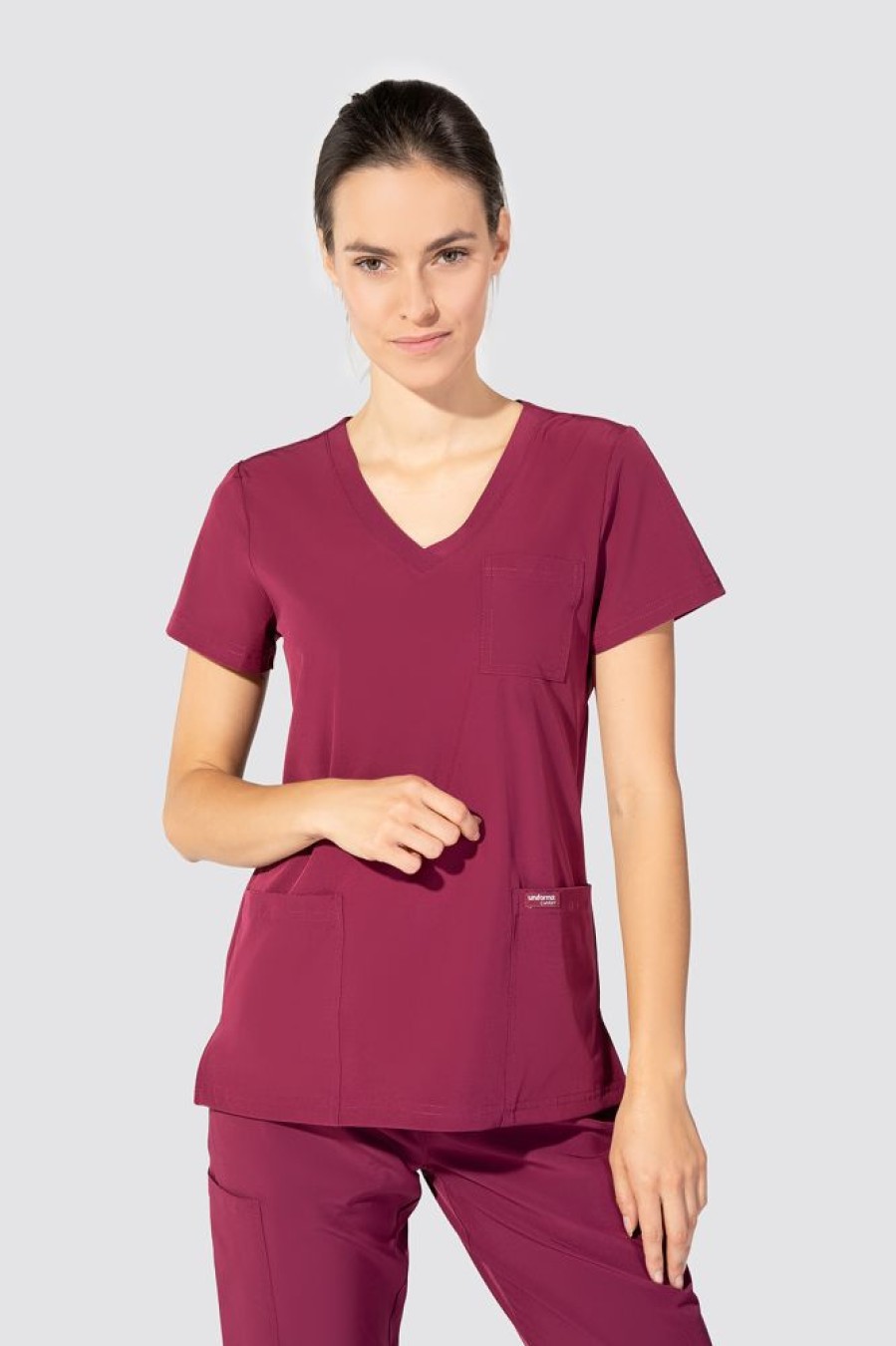 Odziez Medyczna uniformix Bluzy Medyczne | Bluza Medyczna Damska, 3 Kieszenie, Uniformix Comfort, Ct1001, Wino. Bordowy