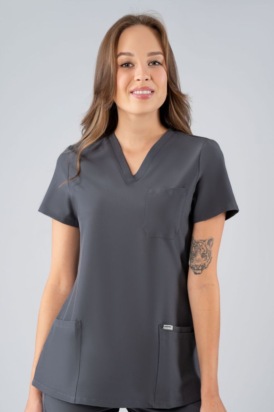 Odziez Medyczna uniformix Bluzy Medyczne | Bluza Medyczna Damska Uniformix, Super Flex 4000-Dark Grey Szary