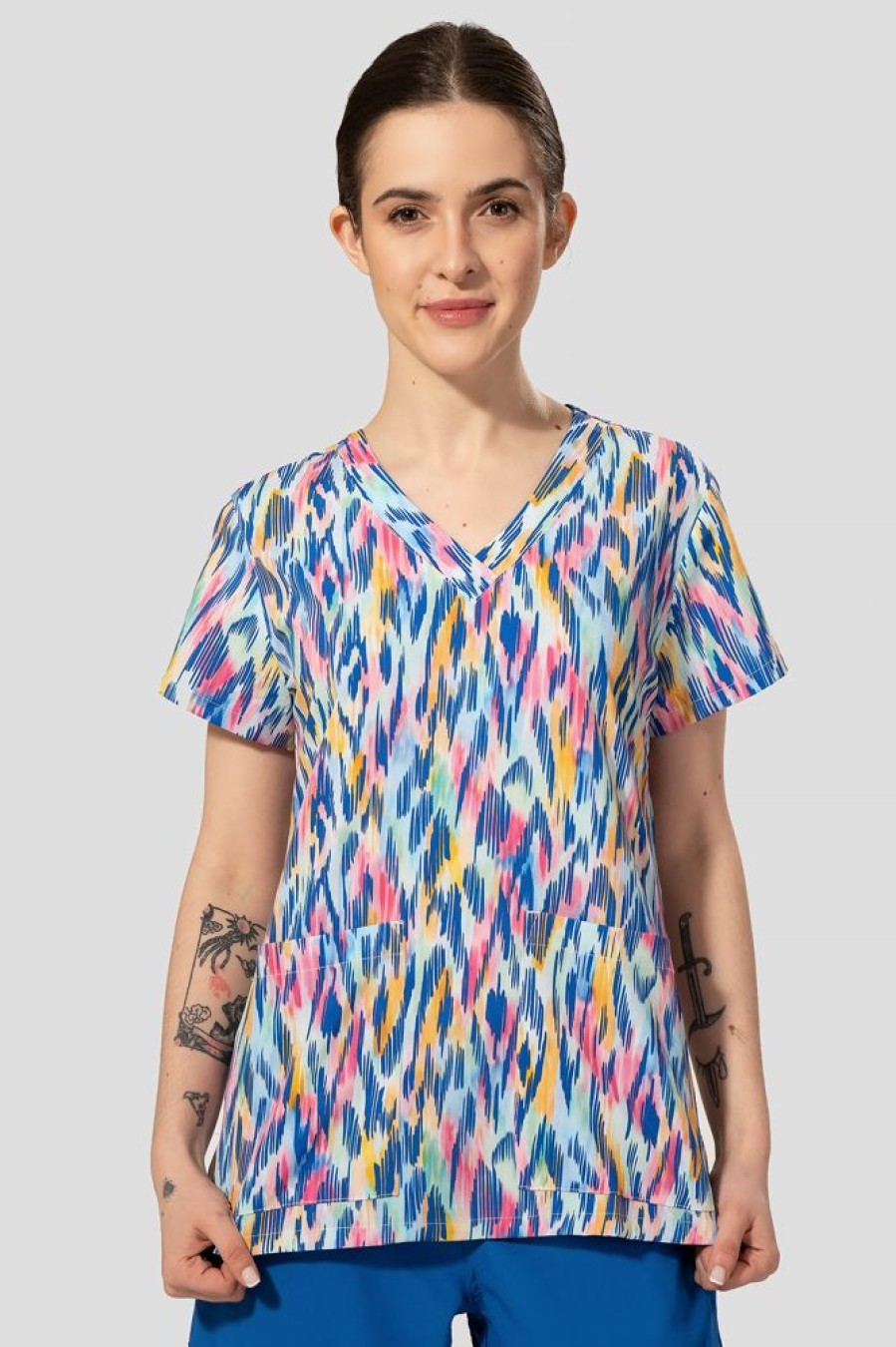 Odziez Medyczna uniformix Bluzy Medyczne | Bluza Medyczna Damska Med Couture Print, 8564 Waan Wielokolorowe